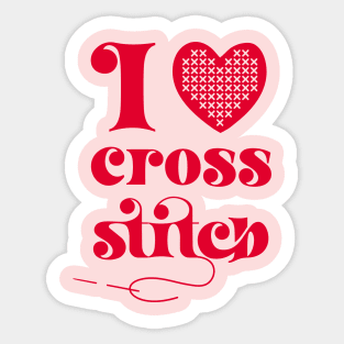 I Love Cross Stitch Heart and Needle in Red Sticker